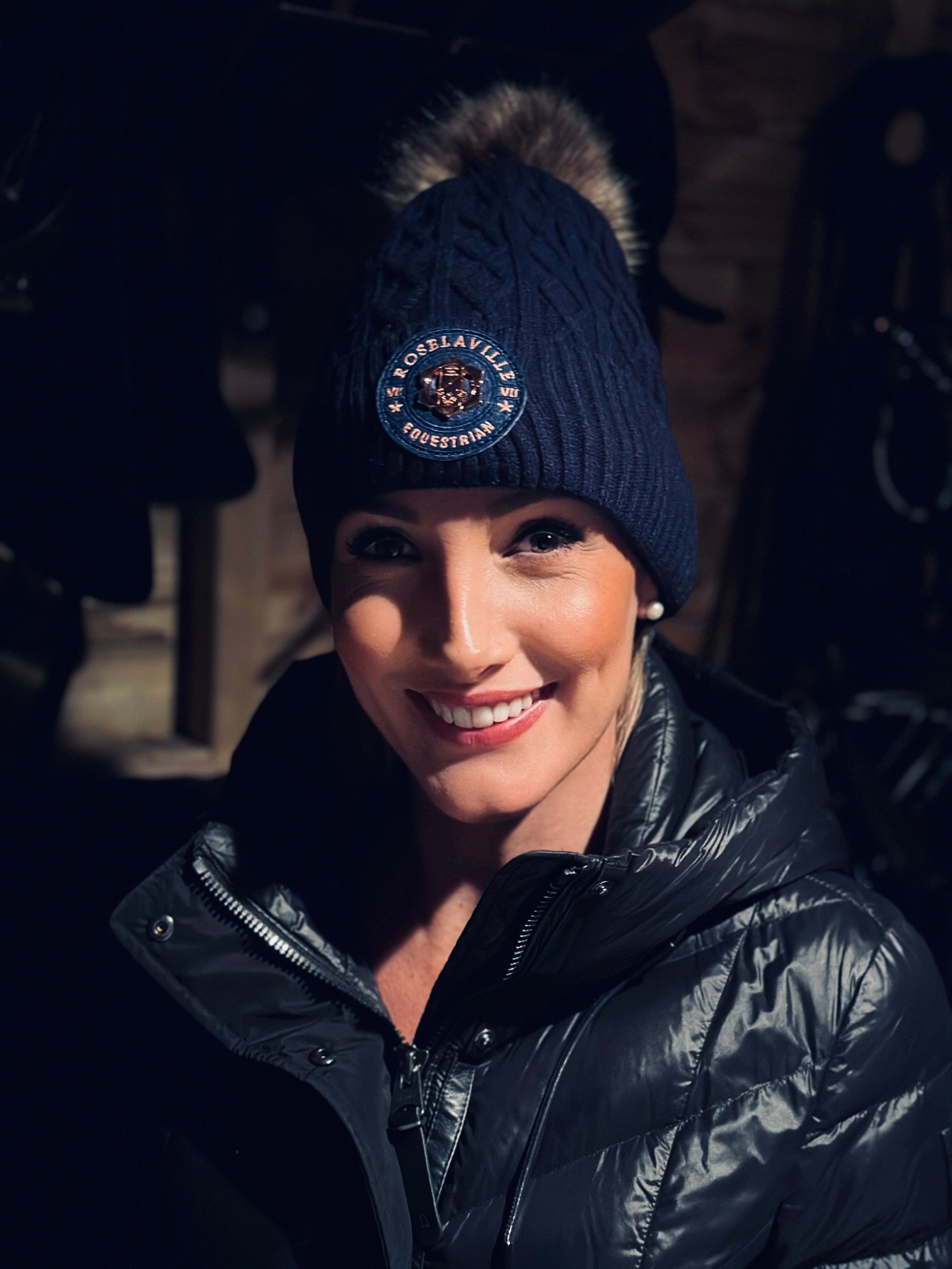 RL SIGNATURE POM POM HAT RICH NAVY BLUE